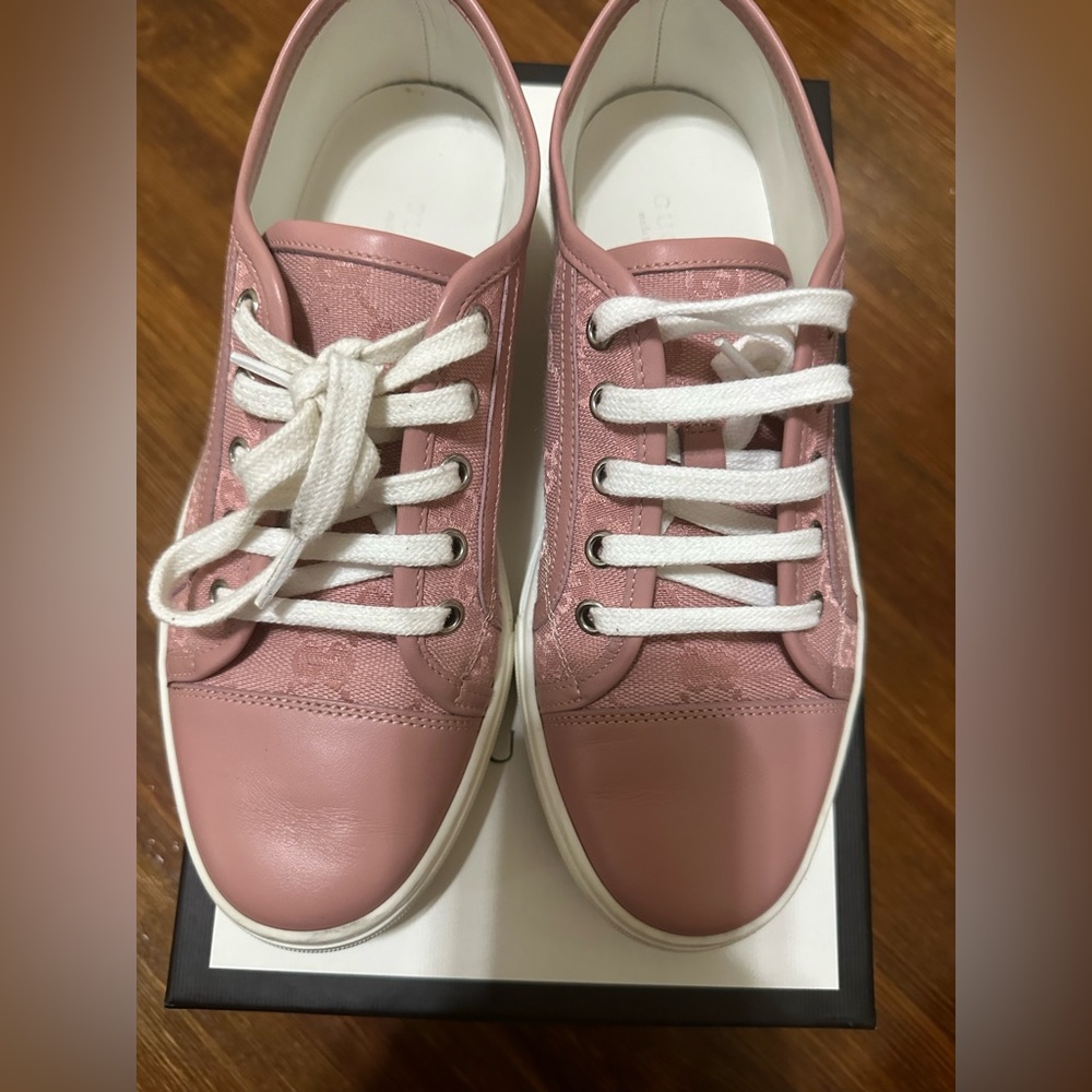 GUCCI GG Canvas Leather Sneaker in Pink